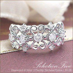 ダイヤモンドリング K18YG PG WG 0.56ct ダイヤモンド ティアラリング  