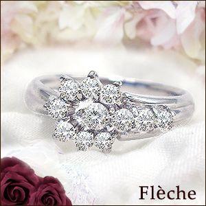ダイヤモンドリング pt900 pt950 0.5ct フラワーリング『Fleche』SIクラス F〜Dカラー 無色透明 GOOD〜VERYGOOD 個性派のオシャレが好きな貴女に 記念日 婚約