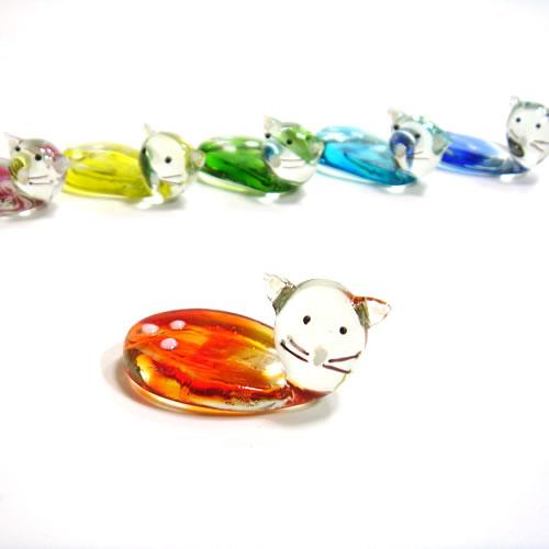 ドイツ　ガラス製　6色のお箸置き　ねこ　（6個セット）