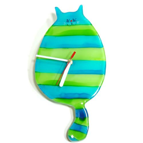 数量限定！訳ありです（ちょっと塗装はがれ等）ドイツ　ガラス製　おしゃれねこ時計　ストライプ Cont...