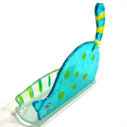 ドイツ　ガラス製　おしゃれねこホルダー　ブルー