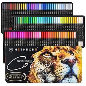 特別価格Hethrone Markers for Adult Coloring - 100 Colors Dual Tip Brush Pens Art Ma好評販売中