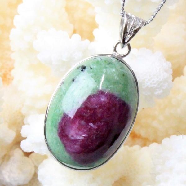 ルビーインゾイサイト ペンダント ネックレス 一点物 ruby Necklace パワーストーン ｜...