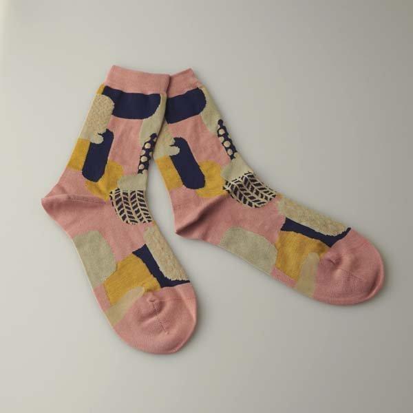 佐藤繊維 Masaki Kyoko ブロック柄ジャカードソックス