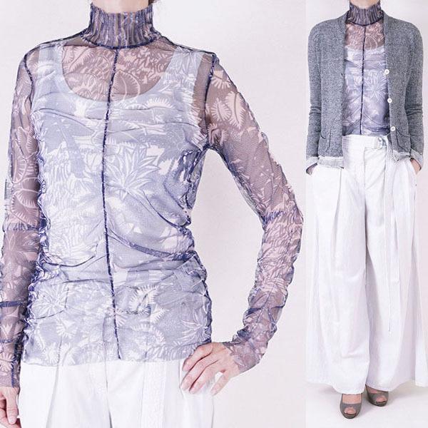 マークケイン MARCCAIN　ネイビー柄チュールカットソー