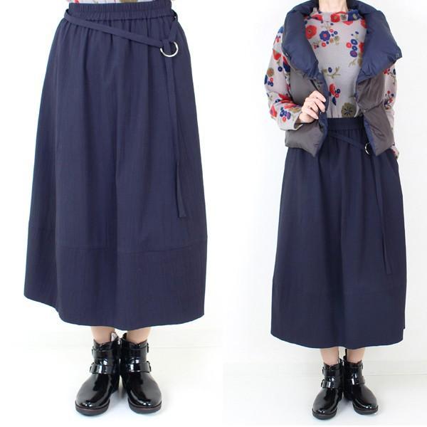 紺ストレッチ切替フレアスカート