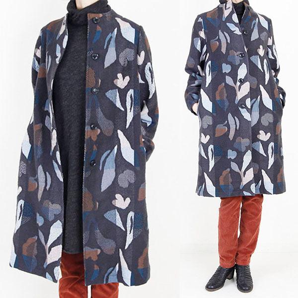 佐藤繊維　M&amp;KYOKO フォレスト柄ロービングモックネックウールコート
