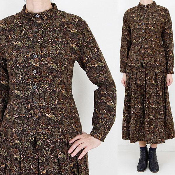 foo　ブラウンフォレスト柄コーデュロイブラウス