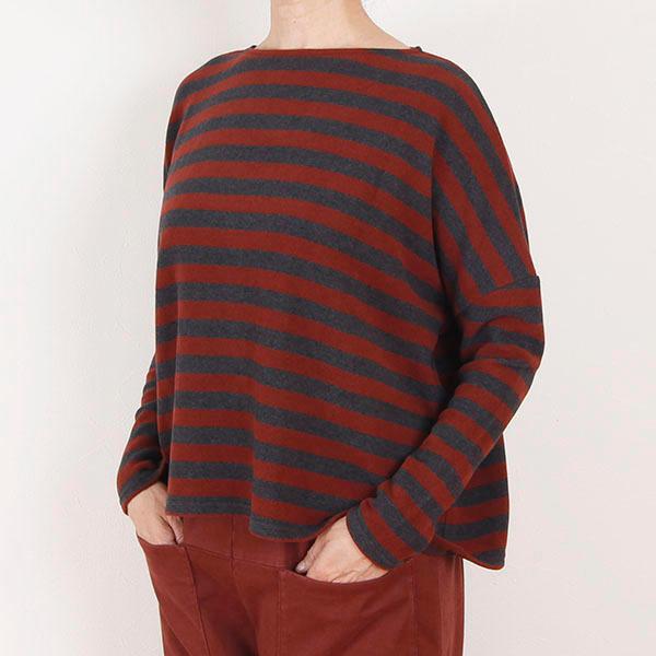 NEIRAMI  グレーワイン　ボーダーフリースカットソー