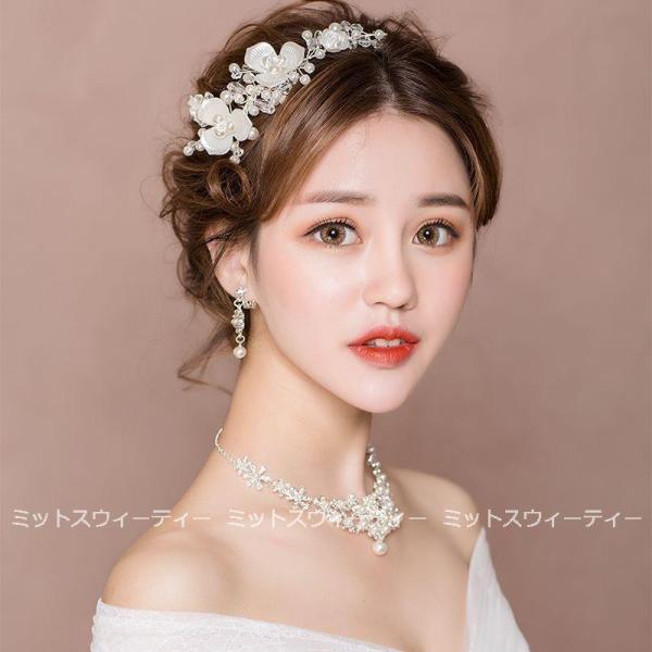 ウエディング ヘアアクセサリー フラワー 髪飾り ネックレス イヤリング 花嫁 ウェディング 結婚式...