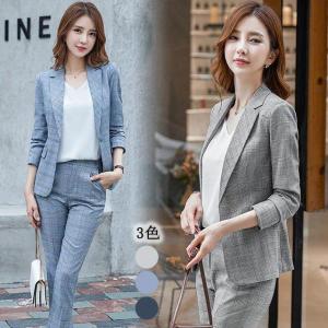 テーパードパンツスーツ スーツ チェック柄 レディース