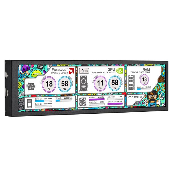 8.8インチ小型モニター HD 1920x480 IPS LCDミニディスプレイ PC CPUデータ...