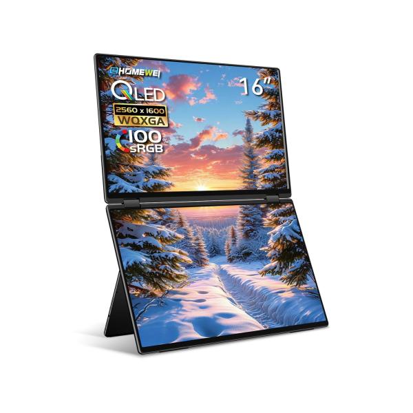 デュアルモニター 16インチ QLED 2.5K 2560x1600 デュアルディスプレイ 折りたた