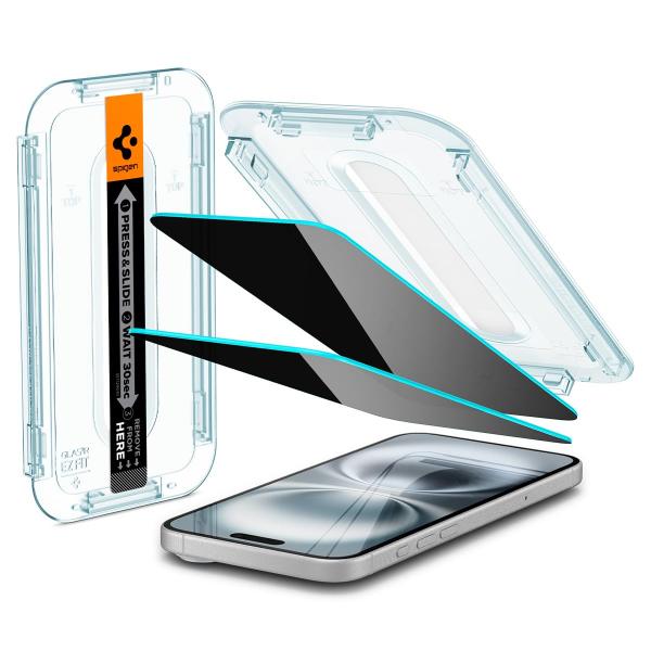 Spigen iPhone 16/iPhone 15 ガラスフィルム プライバシー 9H硬度強化ガラ...
