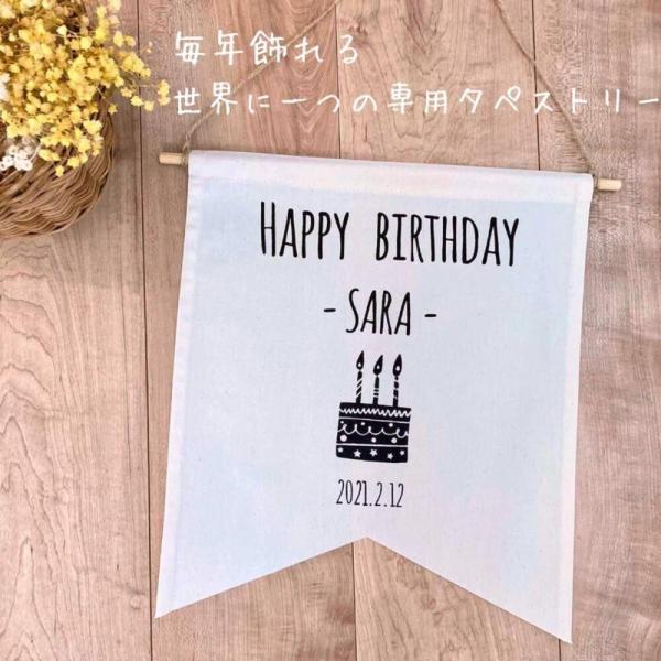 ポップなケーキ タペストリー 誕生日 飾り付け 壁掛け 名入れ 名前 日付 デコレーション おうちス...