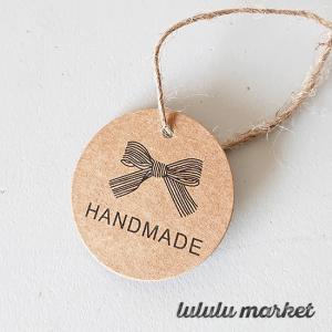 ペーパータグ リボン／HANDMADE クラフト丸型 30枚 ab-178