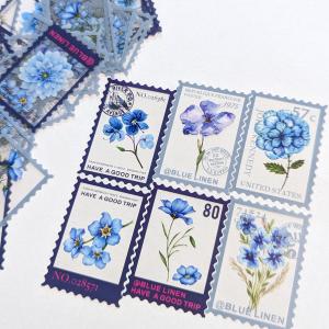 切手型塩ビシール 40枚／フラワー・ブルー ab-470｜lululumarket