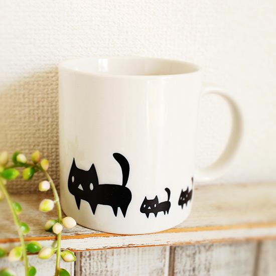 マグカップ 黒ネコ 白 猫 可愛い モノトーン ねこ