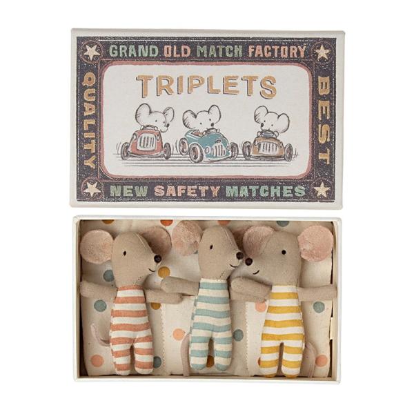 Maileg みつごの赤ちゃんネズミ ドット ボーダー ぬいぐるみ 人形 おままごと ねずみ メイレ...