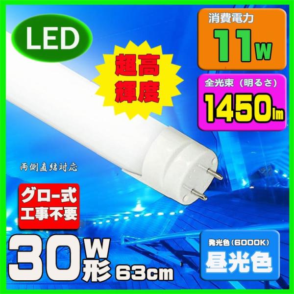 【Go To LED】LED蛍光灯 30w形 63cm 昼光色 直管LED照明ライト グロー式工事不...