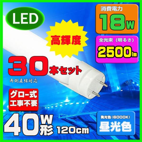 LED蛍光灯 40w形 120cm高輝度　昼光色　直管LED照明ライト グロー式工事不要G13 t8...