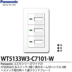 【Panasonic】コスモシリーズワイド21  片切(B)ほたるスイッチ3個＋表示ネーム付ハンドル3個＋スイッチ取付枠＋１連ラウンドプレート