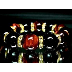 天然石☆レッドタイガーアイ赤虎目石&amp;オニキス黒瑪瑙☆数珠14ミリ