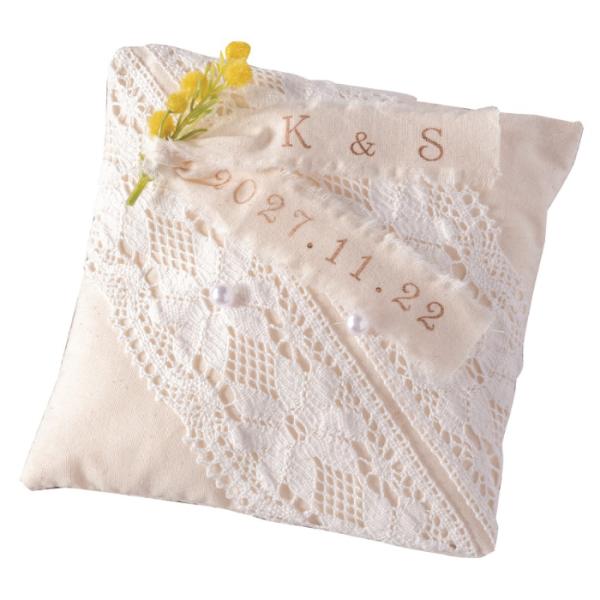 【演出用品】リングピローミモザ//con1337【レース・ナチュラル・お花】