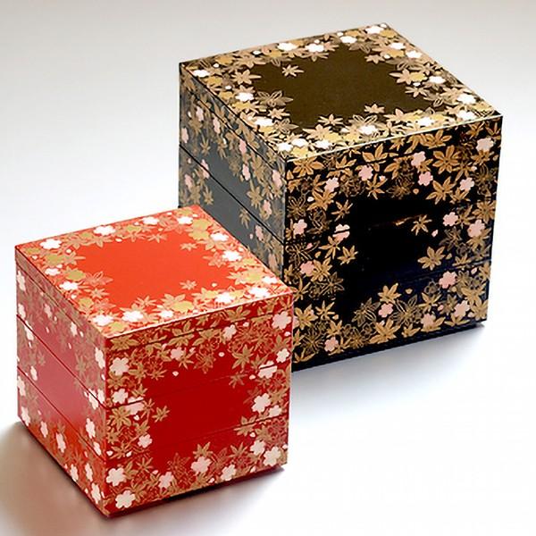 【日本製】敷春秋　5.0三段重（黒）【和食器　漆器　正月　お重　弁当箱】