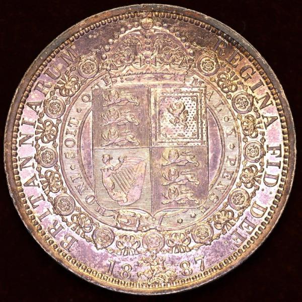 イギリス　ビクトリア　1887年　ハーフクラウン銀貨 　癒しのピンクトーン