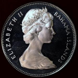 バハマ諸島1970年エリザベス2世 ほら貝プルーフ1ドル型貨（未使用） バハマ諸島 1970年 エリザベス2世 ほら貝 プルーフ1ドル型貨 : エルズ