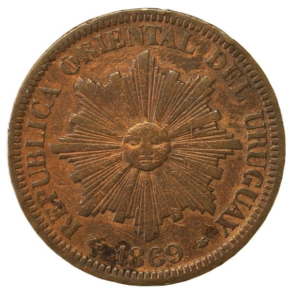 ウルグアイ　1869年　4センテシモ　大型青銅貨　