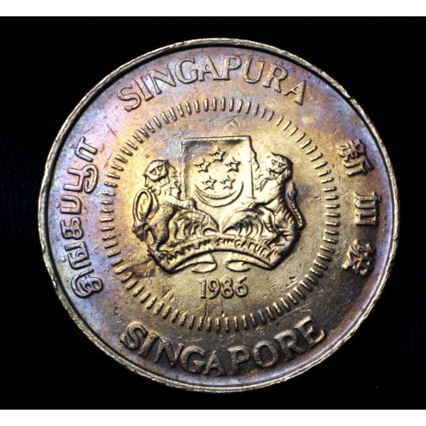 シンガポール　50セント　硬貨　コイン　1986年銘　パープルトーン