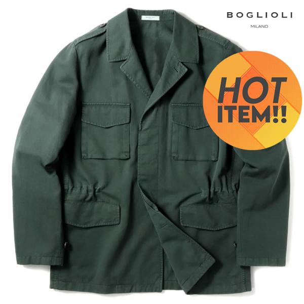 BOGLIOLI / ボリオリ製品染めコットンリネンギャバジンフィールドジャケット（ダークグリーン）