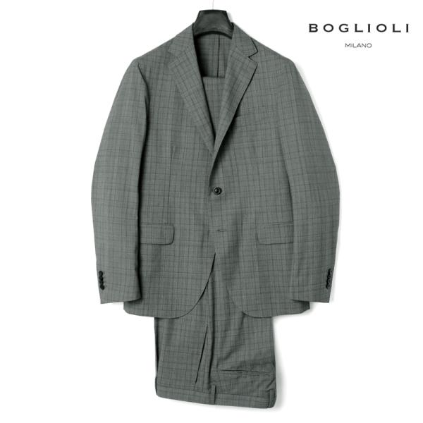 BOGLIOLI / ボリオリウールトロピカルグレンチェック柄3Bスーツ(DOVER)（グレー×ダー...
