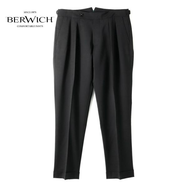 BERWICH / ベルウィッチ ウールモヘアストレッチトロピカルアジャスター付き2プリーツパンツ(...