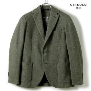 CIRCOLO1901 / チルコロ1901 コットンストレッチカシミヤタッチツイード調プリントジャージー2Bジャケット（オリーブ基調）｜lunedomenica