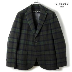 CIRCOLO1901 / チルコロ1901 ウールカシミヤストレッチツイードチェック柄2Ｂジャケット（グリーン×オリーブ×ネイビー）｜lunedomenica