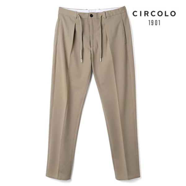 CIRCOLO1901 / チルコロ1901コットン鹿の子ジャージードローコード付き1プリーツパンツ...