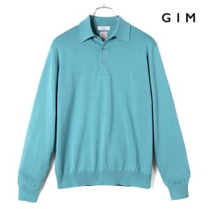 GIM / ジムシーアイランドコットン18G長袖ニットポロシャツ（サックスブルー）｜lunedomenica