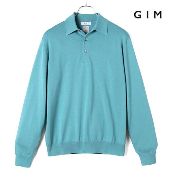 GIM / ジムシーアイランドコットン18G長袖ニットポロシャツ（サックスブルー）