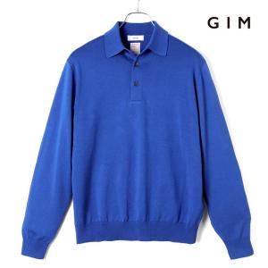 GIM / ジムシーアイランドコットン18G長袖ニットポロシャツ（ブルー）｜lunedomenica