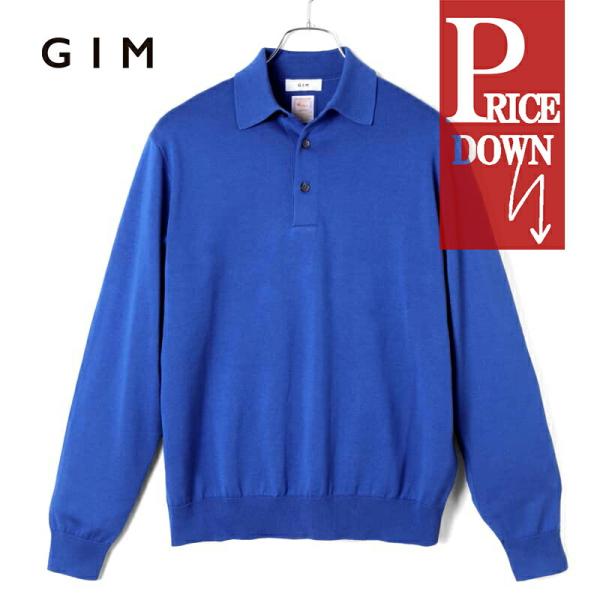 GIM / ジムシーアイランドコットン18G長袖ニットポロシャツ（ブルー）