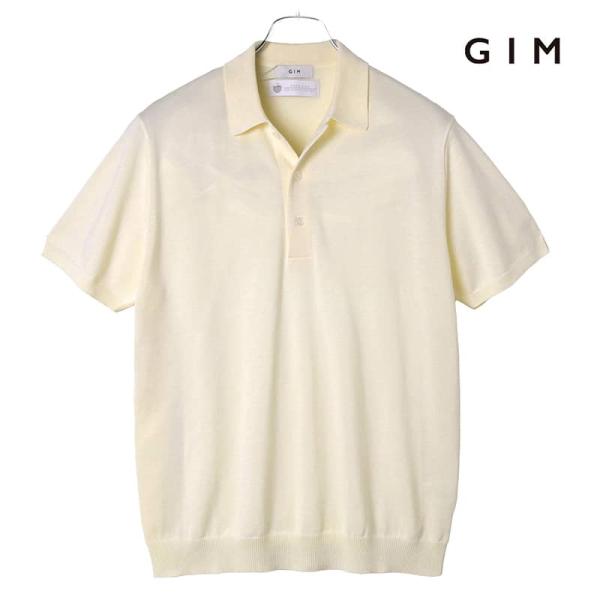 GIM / ジムアメリカンシーアイランドコットン18G半袖ニットポロシャツ（オフホワイト）