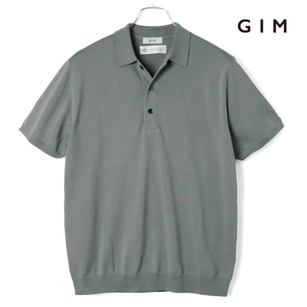 GIM / ジムアメリカンシーアイランドコットン18G半袖ニットポロシャツ（グレー）
