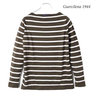 Guercilena 1944 / グエルチレーナコットンカシミヤボーダー柄長袖ボートネック天竺ニット(CB602)（ダークブラウン×ホワイト）｜lunedomenica