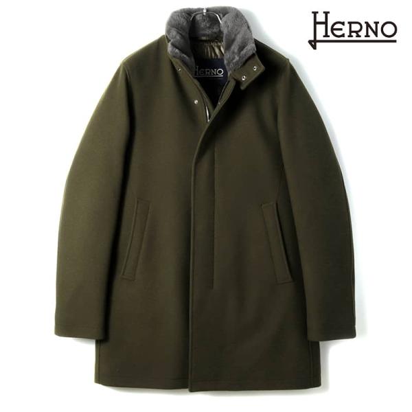 HERNO / ヘルノウールナイロンソフトメルトン中綿入りファー付きスタンドカラーコート(CA007...