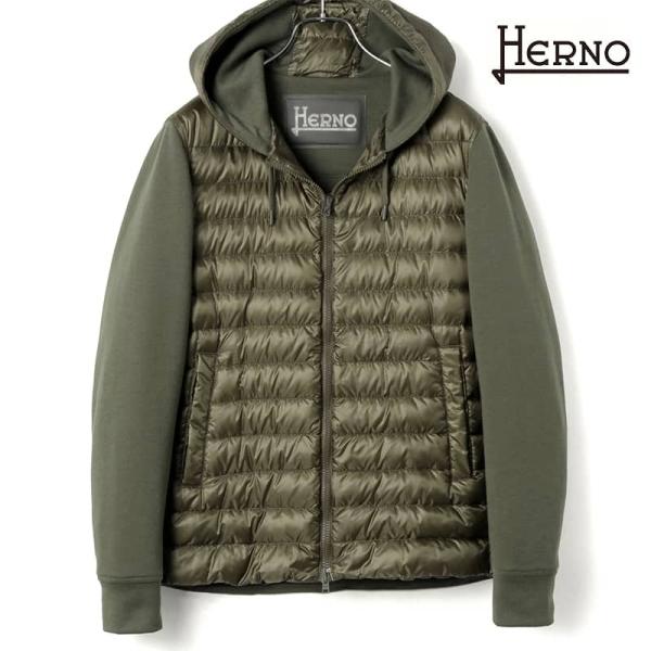 HERNO / ヘルノナイロン×スウェットハイブリッドフーデッドブルゾン(PI001009U)（カー...