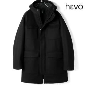 HEVO / イーヴォ撥水ウールナイロンソフトメルトンフーデッドコート(ITRIA)（ブラック）｜lunedomenica