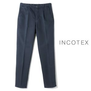 INCOTEX SLACKS / インコテックス スラックス製品染めコットンストレッチサテン1Pテーパードパンツ(174型/TAPERED FIT)（ネイビー）｜lunedomenica